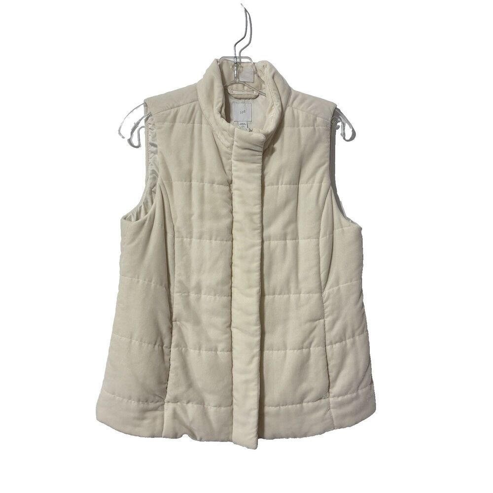 J. Jill Petite Small Petite Barley Ivory Velvet Puffer‎ Zip Snap Outerware Vest